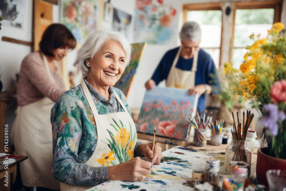 Obraz premium Senior Women Enjoying a Painting Class