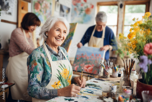 Senior Women Enjoying a Painting Class