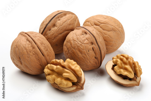 Stack of walnuts, isolated white background