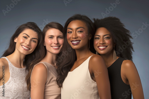 Portrait of four beautiful young women of different ethic groups.