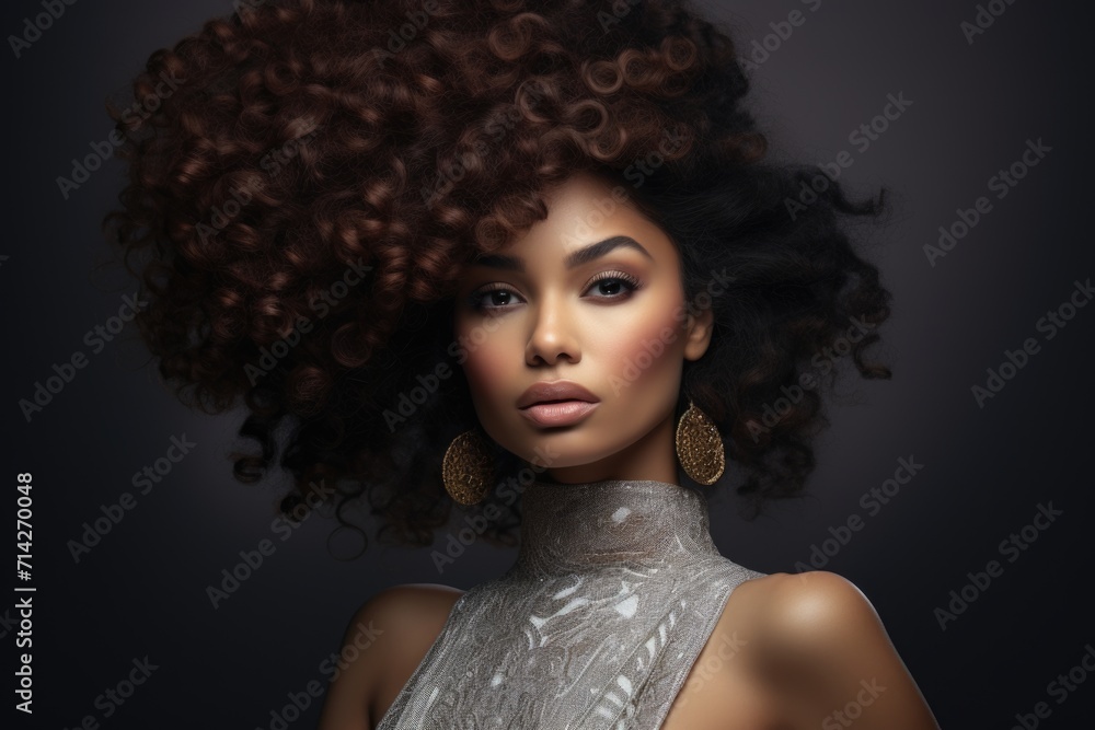 Fototapeta premium Black woman with voluminous hair and beautiful face.