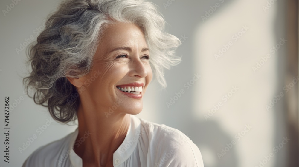 Beautiful Smiling Mature Woman with Grey Hair AI Generated AI Generated ...