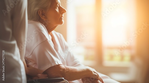 Caring Female Professional Taking Care of Elderly Woman at Home AI Generated photo