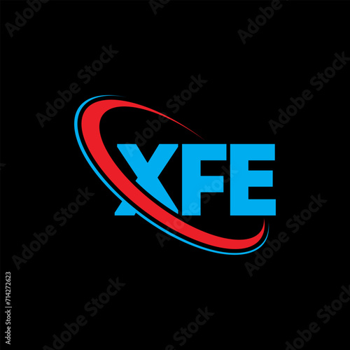 XFE logo. XFE letter. XFE letter logo design. Initials XFE logo linked with circle and uppercase monogram logo. XFE typography for technology, business and real estate brand. photo