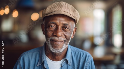 Senior Black Man with Hat Looking at Camera in Hospice AI Generated