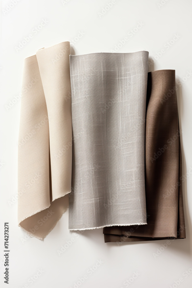Linen fabric samples on a white background. Flat lay, top view. Linen fabric samples on a white background. Flat lay, top view.