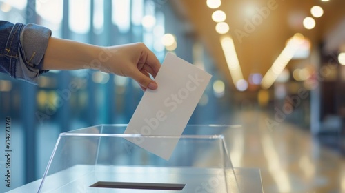A person putting a piece of paper in a voting box.