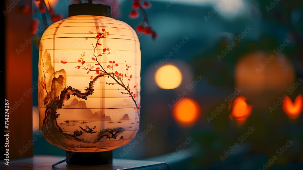 a lantern with a picture of a bird on it