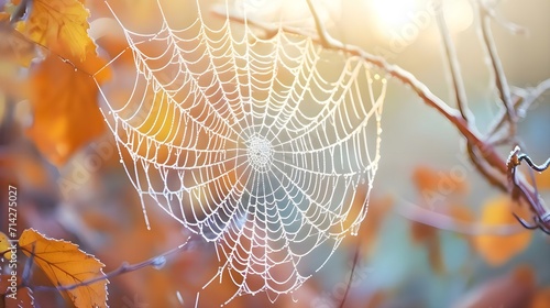 a spider web hanging from a tree branch