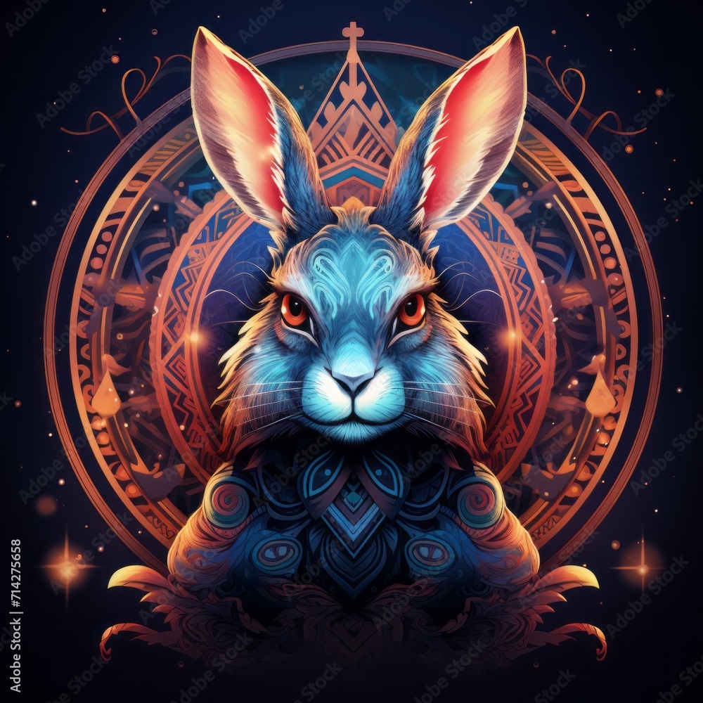 Rabbit Bunny Hare Easter Colorful Abstract Imaginary Head Colorful Animal God Magic Bright Artistic Fantasy Mystique Digital Generated Illustration