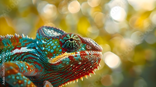 a close up of a colorful chamelon on a sunny day © KWY
