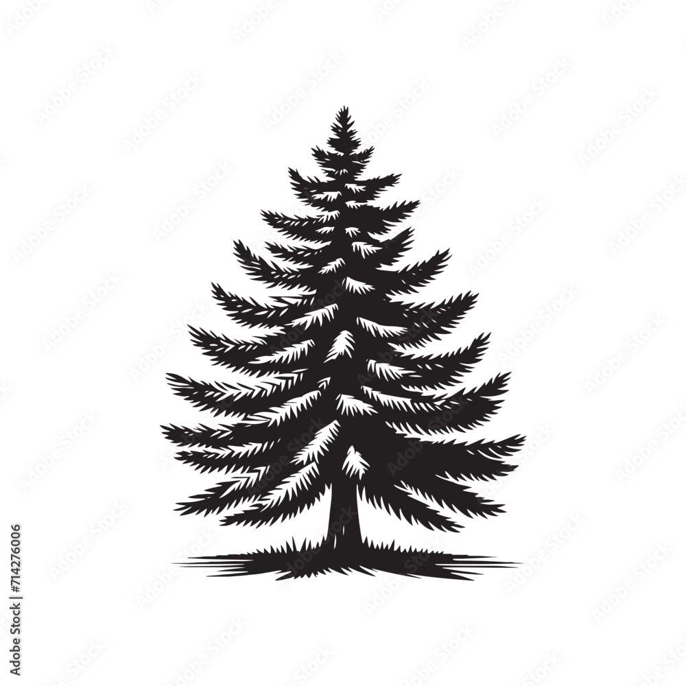 Fototapeta premium Tranquil Evergreen Canopy: Pine Tree Silhouette Series Forming a Tranquil Canopy in Nature's Silhouetted Landscape - Pine Tree Vector - Nature Illustration 