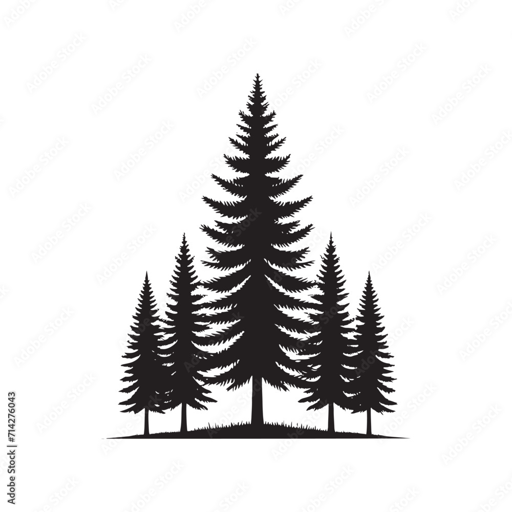 Celestial Pine Ballet: Nature Silhouette - Pine Tree Silhouette Performing a Celestial Ballet in the Cosmic Theater of Nature - Nature Vector - Pine Tree Illustration
