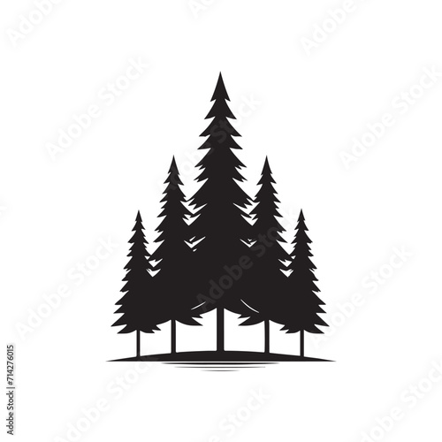 Twilight Pine Serenade  Nature Silhouette - Pine Tree Silhouette Set Serenading the Twilight Hour with the Melodic Whispers of Pine Tree Silhouette - Nature Vector - Pine Tree Illustration 