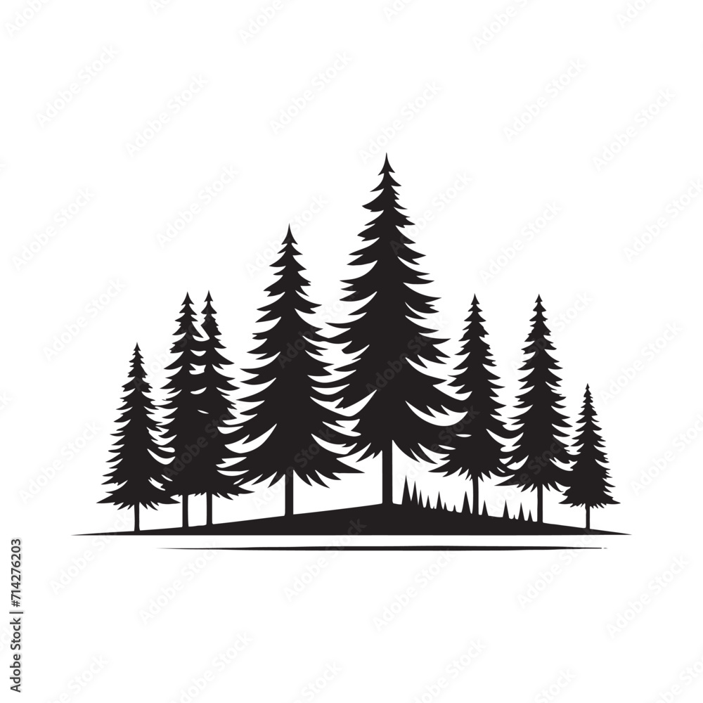 Serenity in Silhouettes: Nature Silhouette - Pine Tree Silhouette Collection Reflecting the Tranquil Beauty of Nature's Evergreen Serenity - Nature Vector - Pine Tree Illustration
