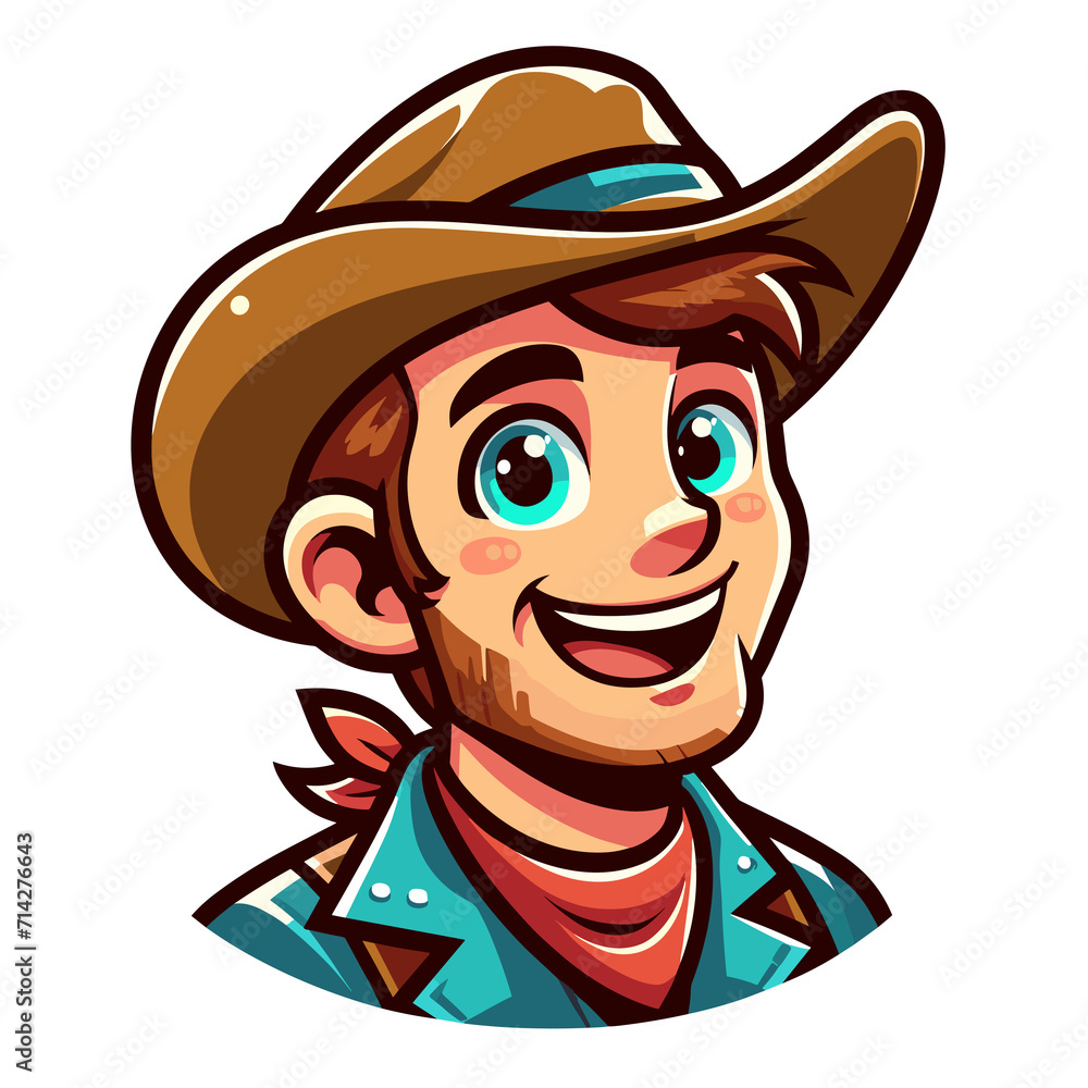 Cartoon character cowboy, portrait of an icon, flat colors Cartoon character cowboy, portrait of an icon, flat colors