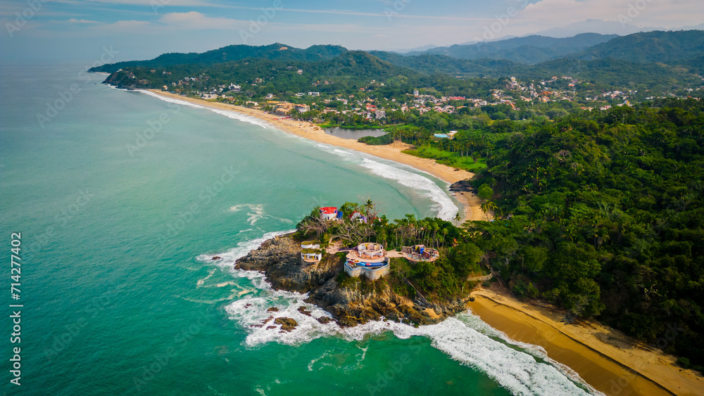 San Pancho Beach Town Aerial Drone Landscape Mexican Town Nayarit Pacific Coast of Mexico, Puerto Vallarta