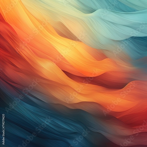 Abstract background with smooth lines in blue, orange and yellow colors. Image generated AI.