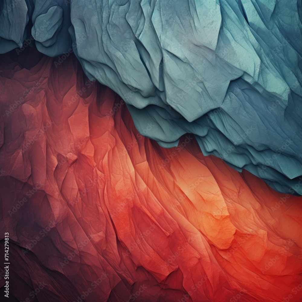 Abstract background of blue and red layers of crumpled paper. Image generated AI.