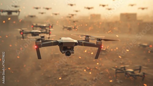 Future warfare: Swarm of drones at the battlefield photo