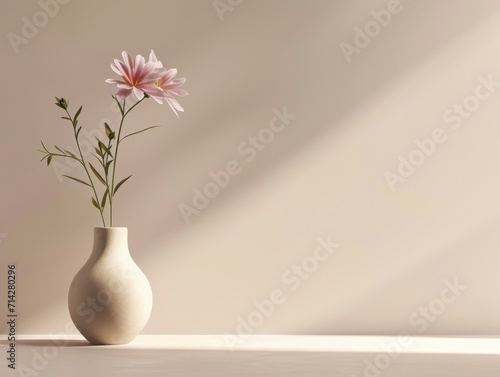 Vase mit Exotischer Blume vor Pastellfarbigem Hintergrund