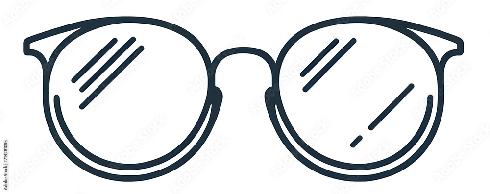 Minimalist schematic illustration of eyeglasses with a simple frame, outlined in black on white background - obrazy, fototapety, plakaty 