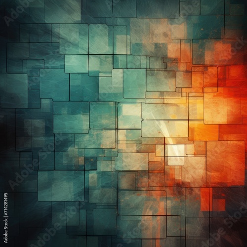 Abstract grunge background with blue and orange geometric pattern - 3d illustration