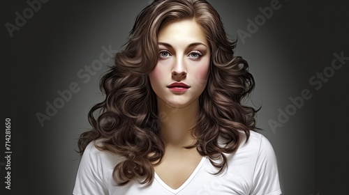 A captivating illustration of a beautiful young woman with wavy locks