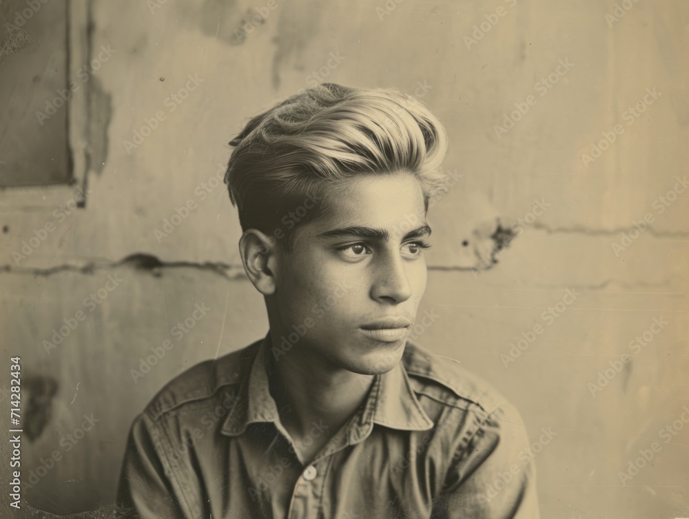 Photorealistic Teen Persian Man with Blond Straight Hair vintage Illustration. Portrait of a person in World War II era aesthetics. Historic movie style Ai Generated Horizontal Illustration. Photorealistic Teen Persian Man with Blond Straight Hair vintage Illustration. Portrait of a person in World War II era aesthetics. Historic movie style Ai Generated Horizontal Illustration.