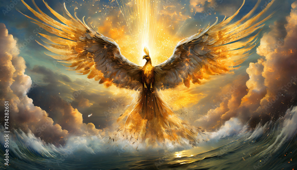 Naklejka premium 金色の不死鳥,Generative AI AI画像