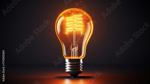 An electric light bulb on a dark background. photo