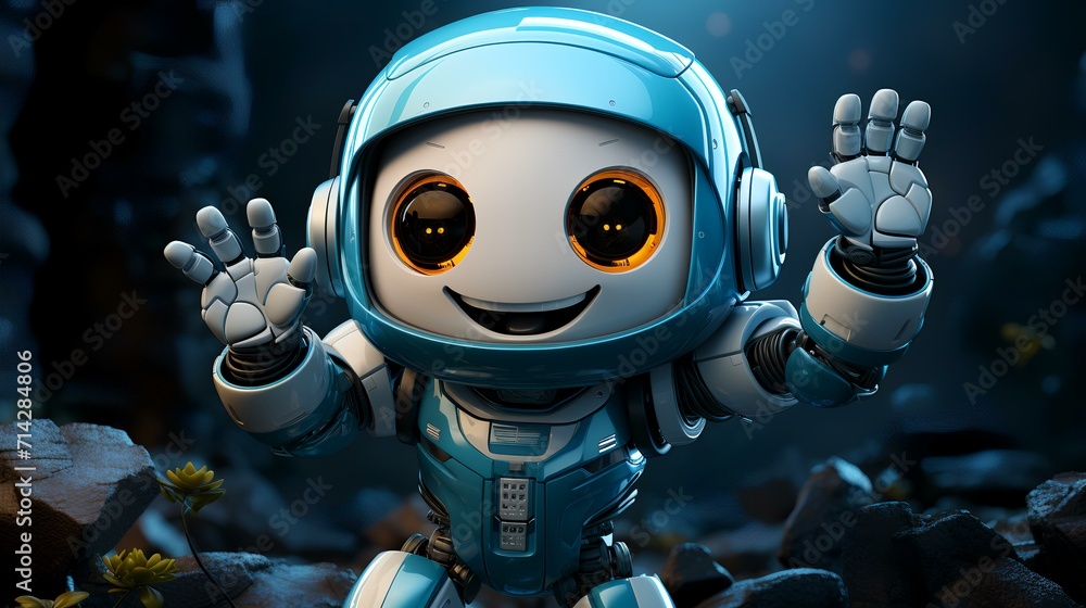 Cute Mini Robot Pointing Fingers at Copy Space - Tech Presentation Cute Mini Robot Pointing Fingers at Copy Space - Tech Presentation