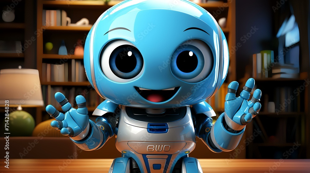 Cute Mini Robot Pointing Fingers at Copy Space - Tech Presentation Cute Mini Robot Pointing Fingers at Copy Space - Tech Presentation