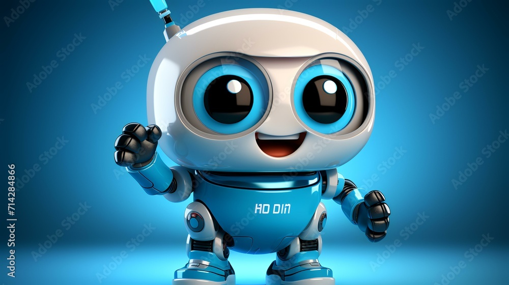 Cute Mini Robot Pointing Fingers at Copy Space - Tech Presentation Cute Mini Robot Pointing Fingers at Copy Space - Tech Presentation