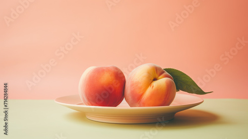 Two peaches on the plate