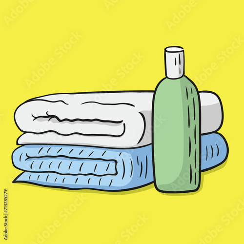 Towels with shampoo. Concept isolated. Flat cartoon style vector