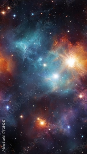 Nebula and galaxies in space. Abstract cosmos background, generative AI.