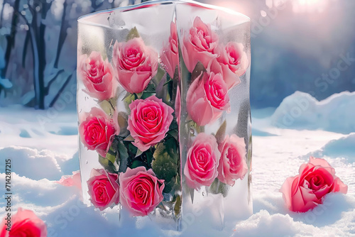 Winter's Whispers: Realistic Red Roses in a Frosty Wonderland
