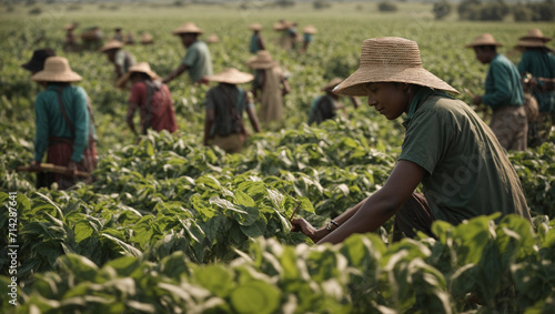 On a bright sunny day, tea is harvested on Indian plantations. Many Indian workers harvest tea by hand for subsequent sale in Europe. Tea production on Indian plantations involves many workers