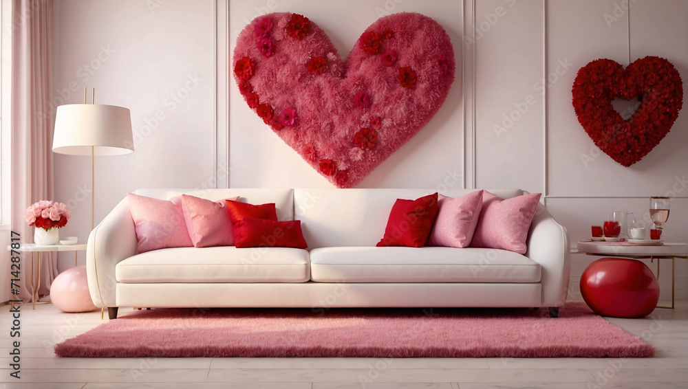 Romance Design Romantic interior of living room, prepared for February 14, reflects ...