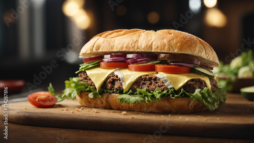 A testy Burger background fast food. photo