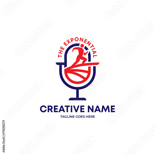 Sound box with a running person logo. podcast logo, success podcast logo, jerney podcast logo