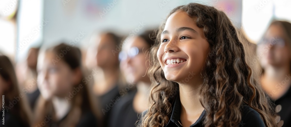 Happy student enjoying music. Happy student enjoying music.