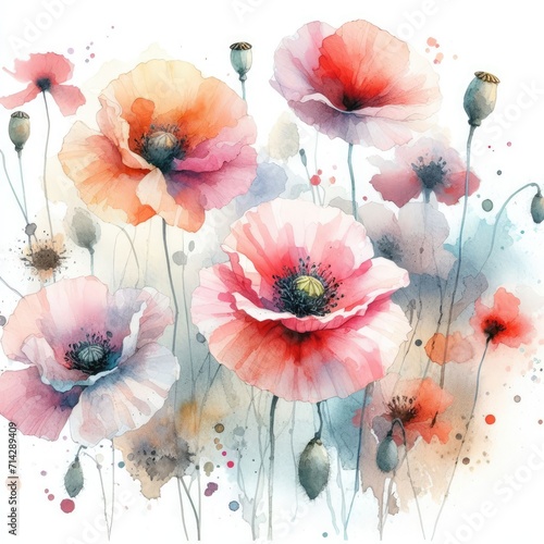 Watercolor Poppies: Artistic Blooms of Delicate Elegance © Ksu