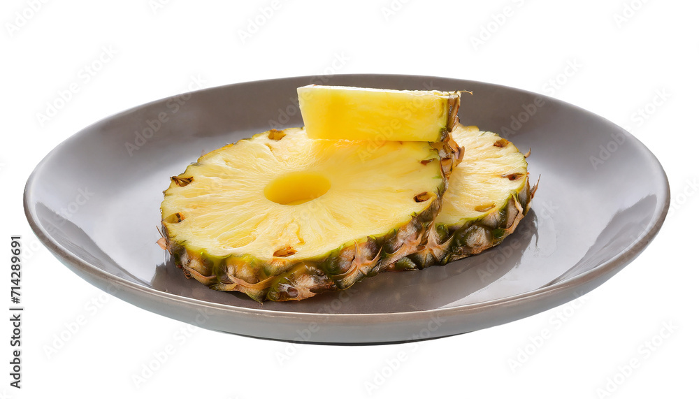 Pineapple on a plate. Isolated on a transparent background.
