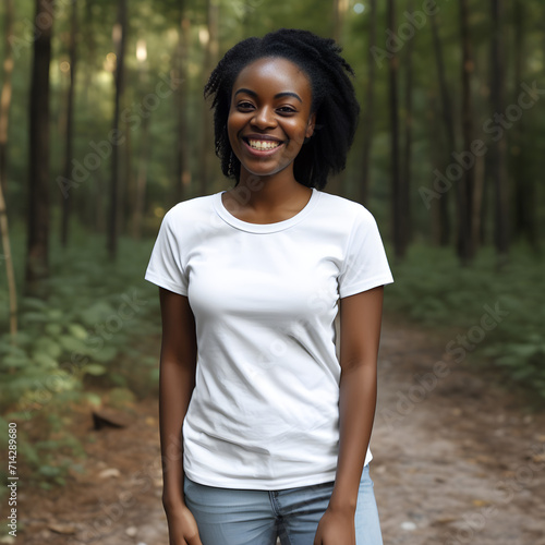 illustration of model wearing T-shirt in the park 
