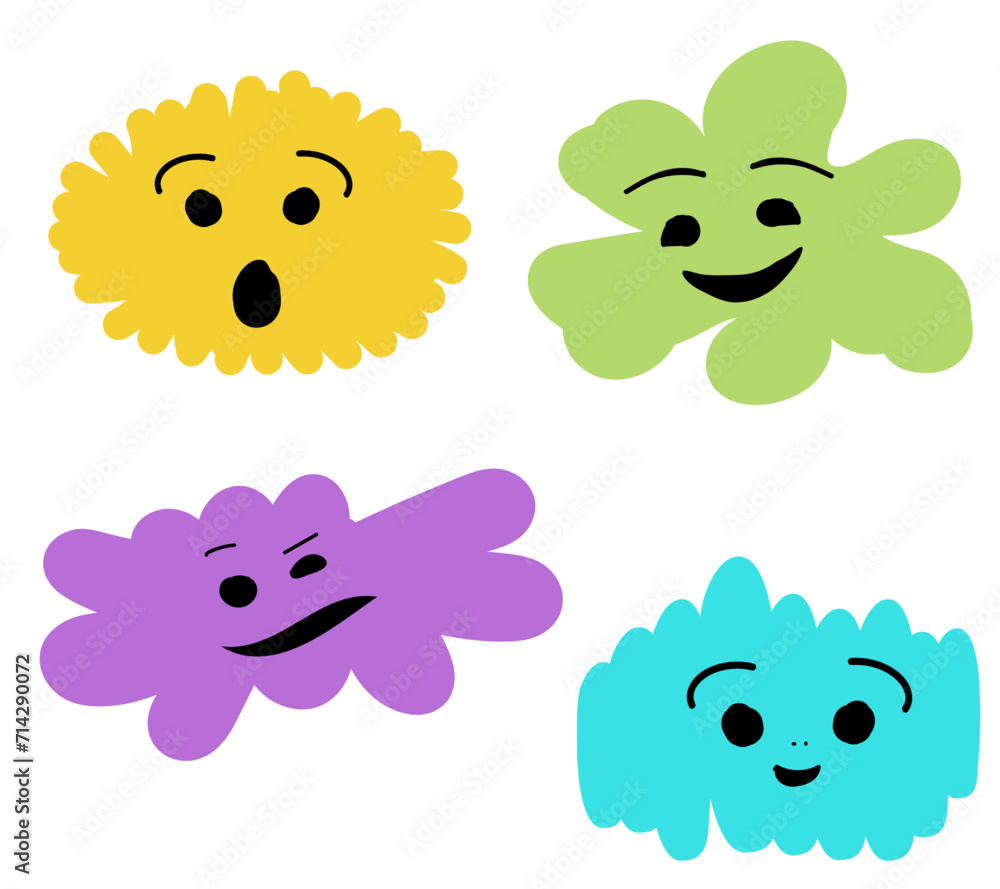Cartoon characters simple faces. Mascot emotions vector elements, emoticon.