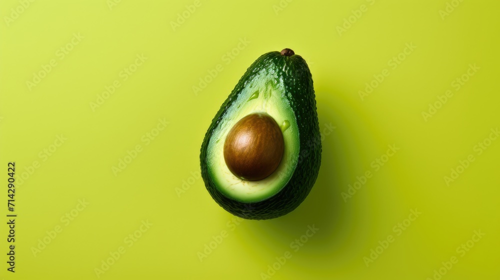 A large avocado on a colored background. Fresh summer products and healthy fruits in close-up for the market of eco-farms, dietary nutrition.