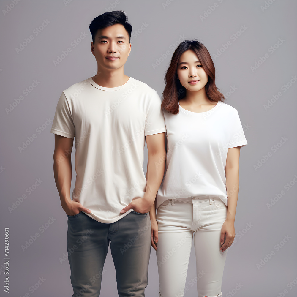 illustration of two models wearing plain T-shirts for mockup or graphic resource illustration of two models wearing plain T-shirts for mockup or graphic resource