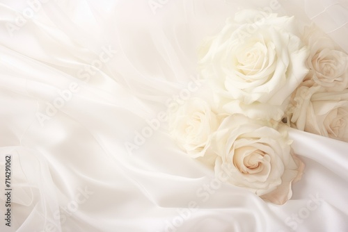 Wedding Background, White Roses, Minimalism, Silk